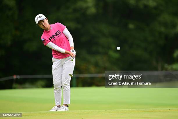 Nanako Ueno of Japan chips onto the 5th green during the first round of Miyagi TV Cup Dunlop Ladies Open at Rifu Golf Club Mihama Course on September...