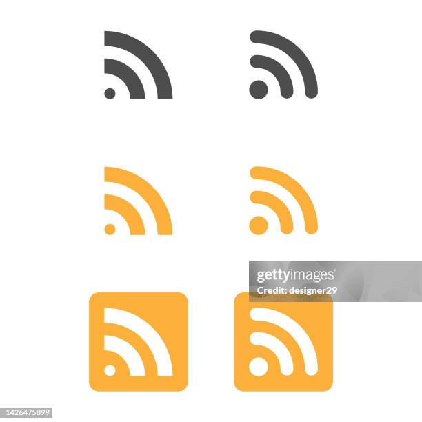 rss feed icon set. - blogging icon stock illustrations