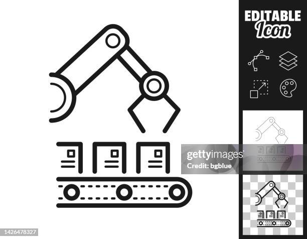 robotic arm on production line. icon for design. easily editable - robotic process automation stock illustrations