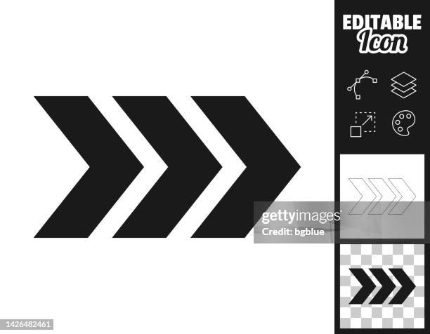 stockillustraties, clipart, cartoons en iconen met triple chevrons pointing right. icon for design. easily editable - chevron road sign