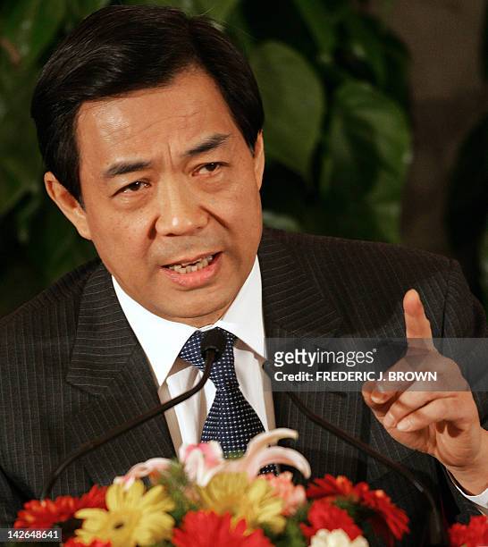In this file picture taken on 12 March 2007 Chinese politician Bo Xilai gestures during a press conference on the sidelines of the National People's...
