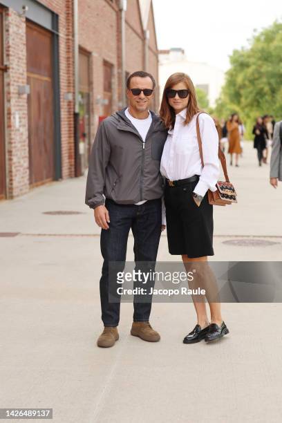 Stefano Accorsi and Bianca Vitali are seen ahead of Tod's fashion show during the Milan Fashion Week - Womenswear Spring/Summer 2023 on September 23,...