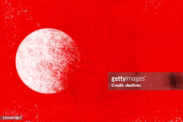 grungy messy textured effect horizontal, rustic grunge horizontal backgrounds in bright red color with a circular fading white color smudged gibbous moon depicted in the backdrop - gibbous moon stock illustrations
