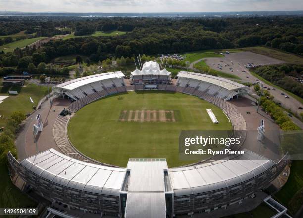 An aerial view of the Ageas Bowl after day three of the LV= Insurance County Championship match between Hampshire and Kent at Ageas Bowl on September...