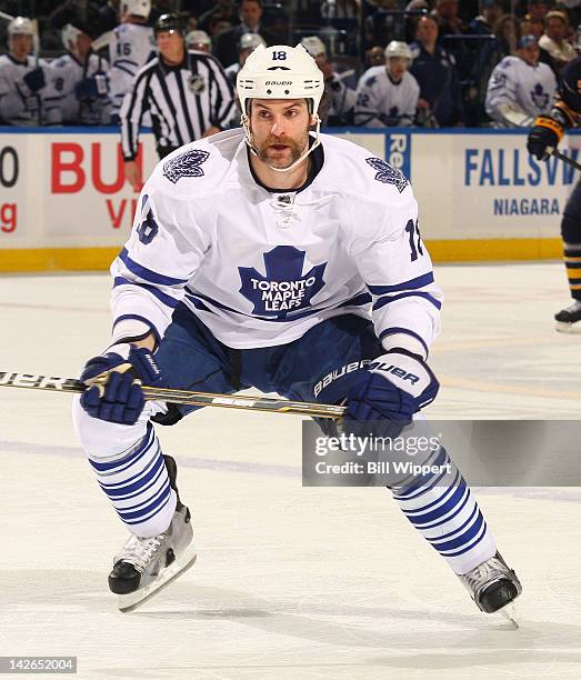 Mike Brown of the Toronto Maple Leafs skates against the Buffalo Sabres at First Niagara Center on April 3, 2012 in Buffalo, New York.