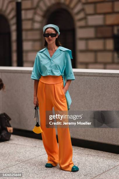 Marina Ingvarsson seen wearing a total black look, outside peter do during New York Fashion Week on September 13, 2022 in New York City.