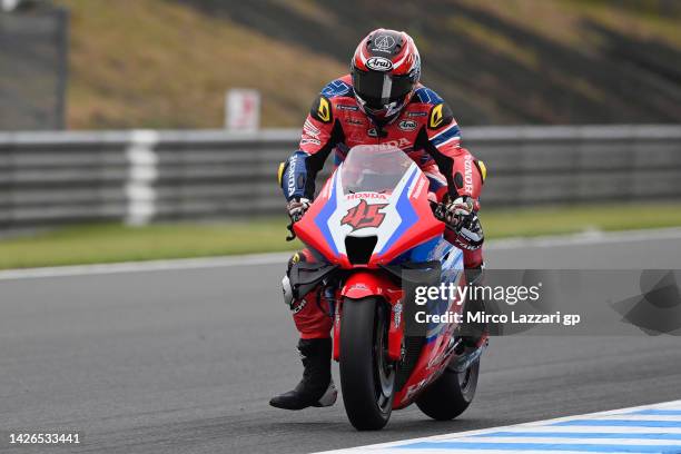 Tetsuta Nagashima of Japan and HRC Team heads down a straight during the MotoGP of Japan - Free Practice at Twin Ring Motegi on September 23, 2022 in...