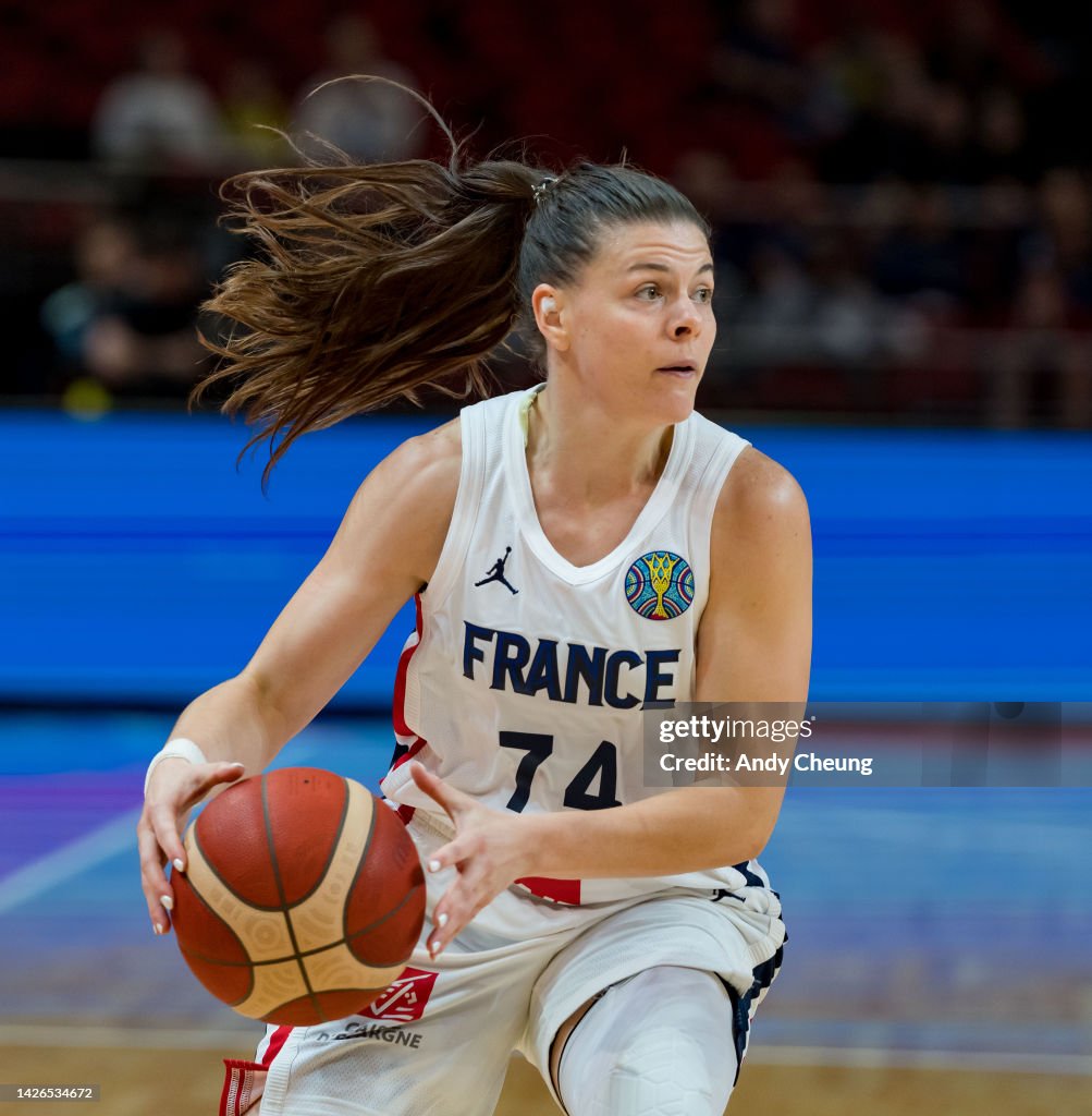 MarieEve Paget of France controls the ball during the 2022 FIBA