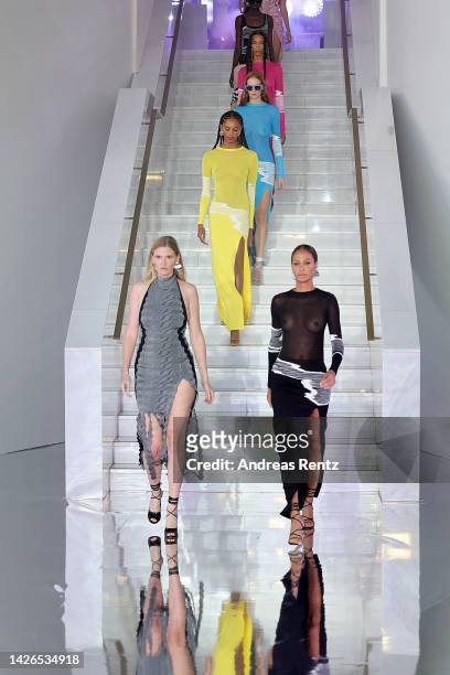 Toni Garrn and Joan Smalls walk the runway of the Missoni Fashion Show during the Milan Fashion Week Womenswear Spring/Summer 2023 on September 23,...
