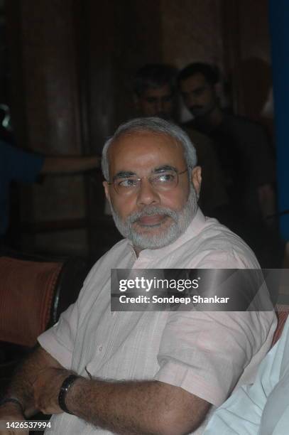 Narendra Modi Chief Minister of Gujrat addressing a press conference in New Delhi.