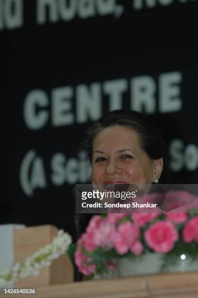 Congress President Sonia Gandhi at press conference.