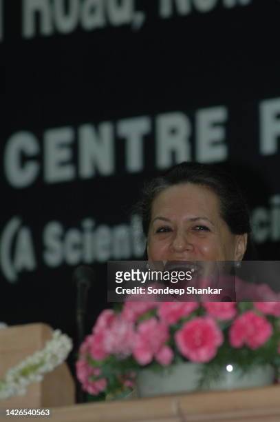 Congress President Sonia Gandhi at press conference.