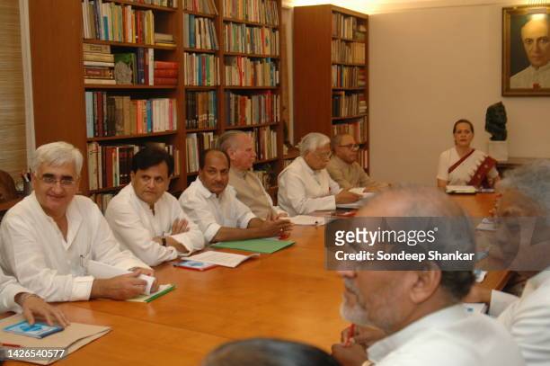 Congress President Sonia Gandhi chairing a meeting of the Congress Working Committee at her residence in New Delhi.