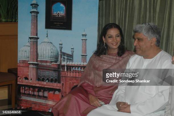 Bollywood actress Shabana Azami with her playright and lyrisist husband Javed Akhtar during release of a book on Jama Masjid in New Delhi.