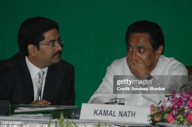 Industrialist Aditya Birla sharing a stage with Commerce Minister Kamal Nath in New Delhi.