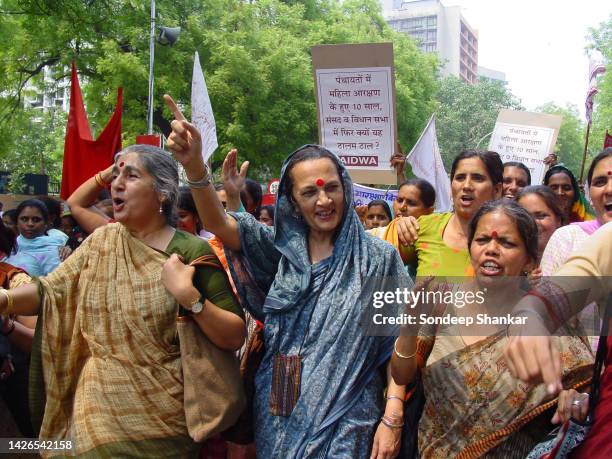 Politburo member of the Communist Party of India, Brinda Karat, during a protest demanding reservation for women in the local self-governance bodies...