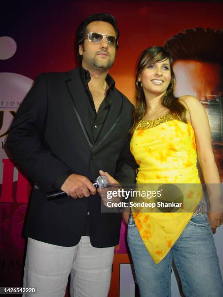 Bollywood actor Fardeen Khan with MTV VJ Ramona during a promotion for Lux Body Wash contest in New Delhi.