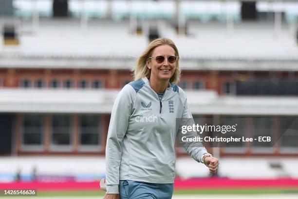 Head Coach, Lisa Keightley of England during the England Nets Session at Lord's Cricket Ground on September 23, 2022 in London, England.