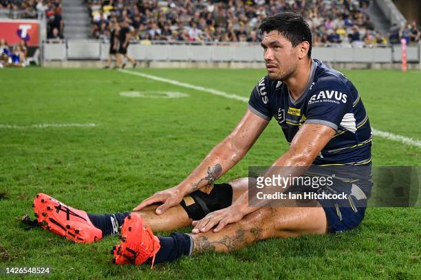 Jordan McLean of the Cowboys reacts after losing the NRL Preliminary Final match between the North Queensland Cowboys and the Parramatta Eels at...
