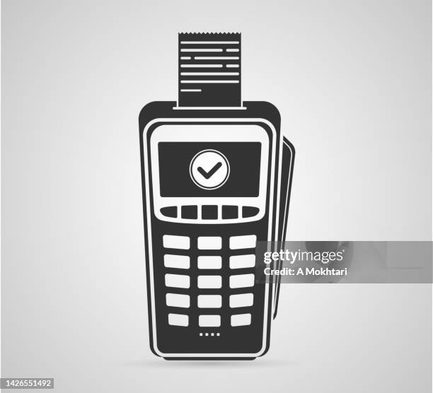 payment terminal icon with payment confirmation. - behind counter stock illustrations