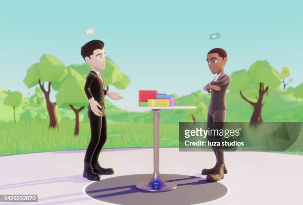 a presentation between tow businessmen in virtual reality - virtual reality simulator presentation stockfoto's en -beelden