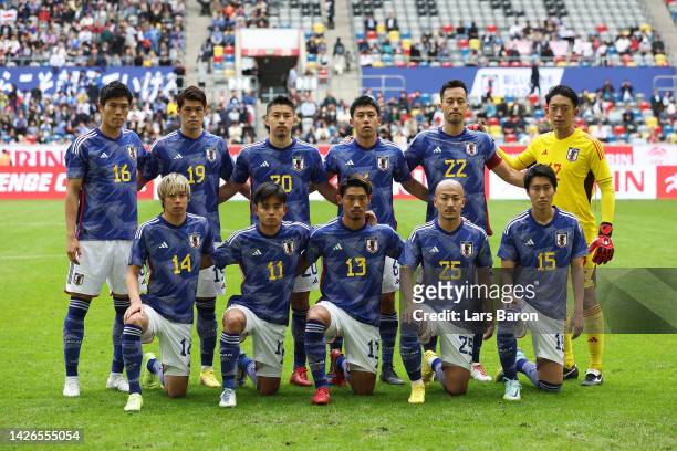 Team Japan line up for a photo prior to the International Friendly match between Japan and United States at Merkur Spiel-Arena on September 23, 2022...