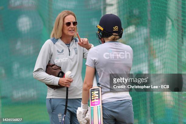 Head Coach, Lisa Keightley of England during the England Nets Session at Lord's Cricket Ground on September 23, 2022 in London, England.