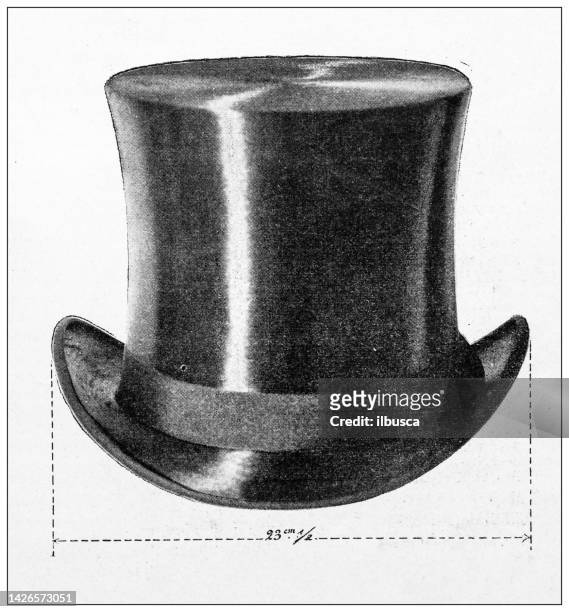 stockillustraties, clipart, cartoons en iconen met antique illustration: evolution of the top hat, hat of the president of france - hogehoed