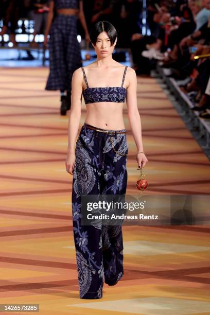 Model walks the runway of the Etro Fashion Show during the Milan Fashion Week Womenswear Spring/Summer 2023 on September 23, 2022 in Milan, Italy.