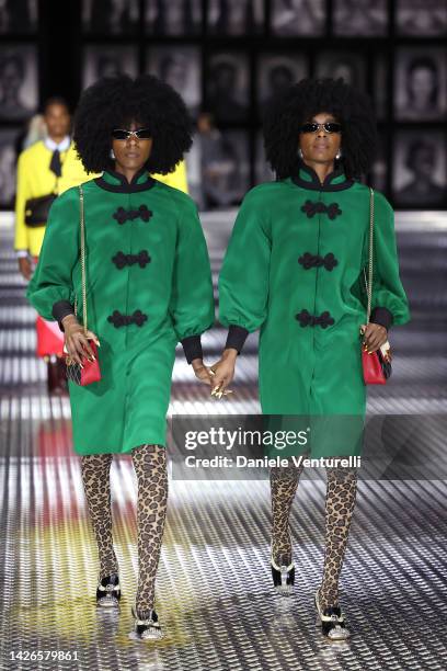 Models walk the runway of the Gucci Twinsburg Show during Milan Fashion Week Spring/Summer 2023 on September 23, 2022 in Milan, Italy.