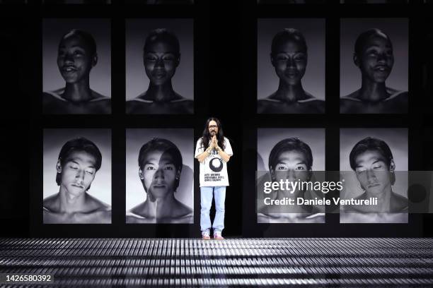 Fashion Designer Alessandro Michele acknowledges the applause of the audience during the Gucci Twinsburg Show during Milan Fashion Week Spring/Summer...