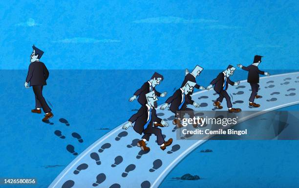 following footsteps - different path stock illustrations