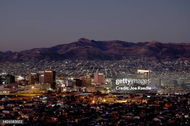 The skyline of El Paso and Ciudad Juarez on September 23, 2022 in El Paso, Texas. Venezuelans have arrived in increasing numbers in El Paso, putting...