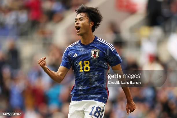 Kaoru Mitoma of Team Japan celebrates scoring their team's second goal during the International Friendly match between Japan and United States at...