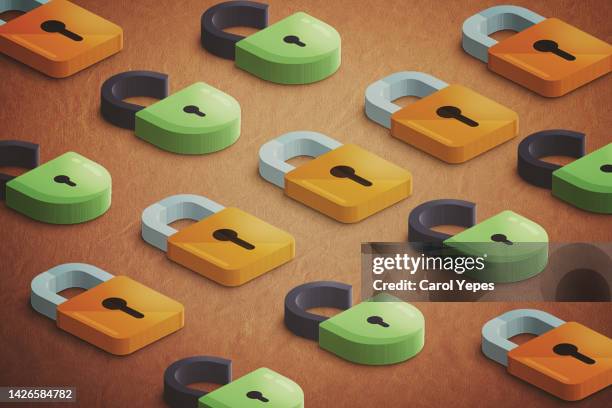 lock unlock padlock seamless pattern. - 3d lock and key stock pictures, royalty-free photos & images