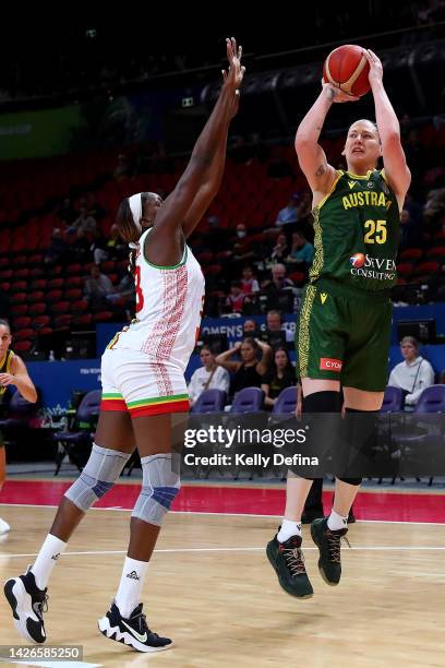 Lauren Jackson of Australia shoots during the 2022 FIBA Women's Basketball World Cup Group B match between Australia and Mali at Sydney Superdome, on...