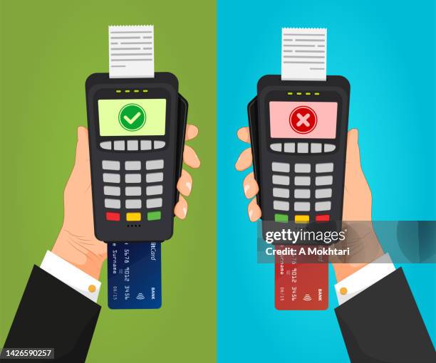 stockillustraties, clipart, cartoons en iconen met payment by credit card, payment accepted and payment refused. - tikken en betalen