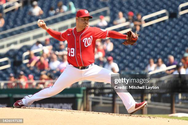 Anibal Sanchez of the Washington Nationals pitches during a baseball game against the Miami Marlins at Nationals Park on September 18, 2022 in...