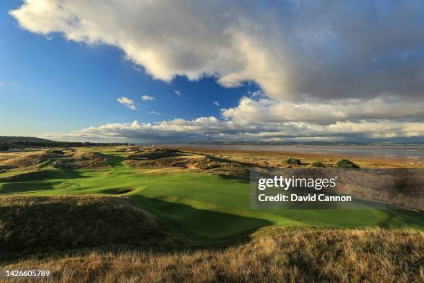 View from behind the green on the 191 yards par 3, 11th hole 'Alps' which will play as the 13th hole in the 2023 Open Championship at Royal Liverpool...