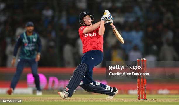 Harry Brook of England bats during the 3rd IT20 between Pakistan and England at Karachi National Stadium on September 23, 2022 in Karachi, Pakistan.