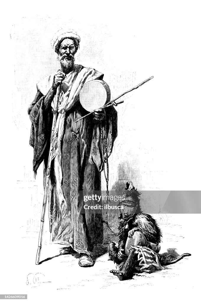 Antique illustration: Fair of Tantah, street artist