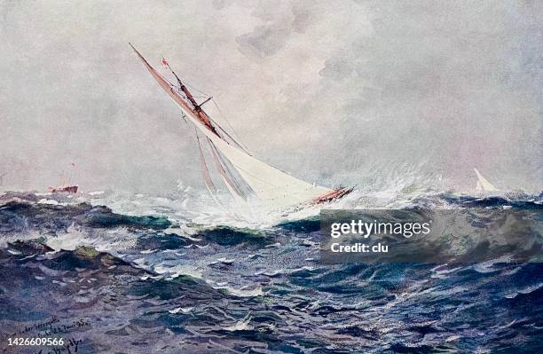 stockillustraties, clipart, cartoons en iconen met yacht in raging seas - jachtvaren