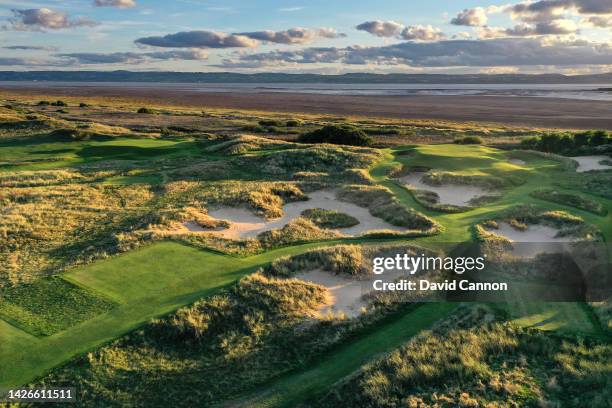 An aerial view of the 134 yards par 3, 15th hole 'Little Eye' which will play as the par 3, 17th hole in the 2023 Open Championship at Royal...