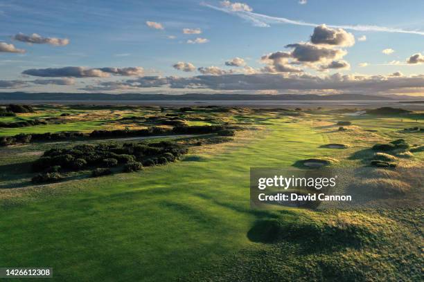 An aerial view of the second shot of the par 5, third hole 'Long' which will play as the fifth hole in the 2023 Open Championship hole in the 2023...