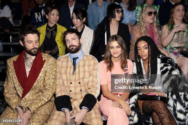 Damiano D'Innocenzo, Fabio D'Innocenzo, Margherita Mazzucco and Coco Rebecca Edogamhe are seen at the Gucci Show during Milan Fashion Week...