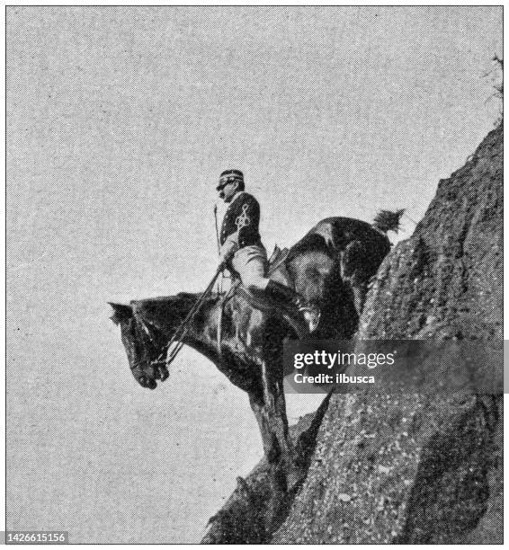 antique illustration: italian cavalry training - army training stock illustrations