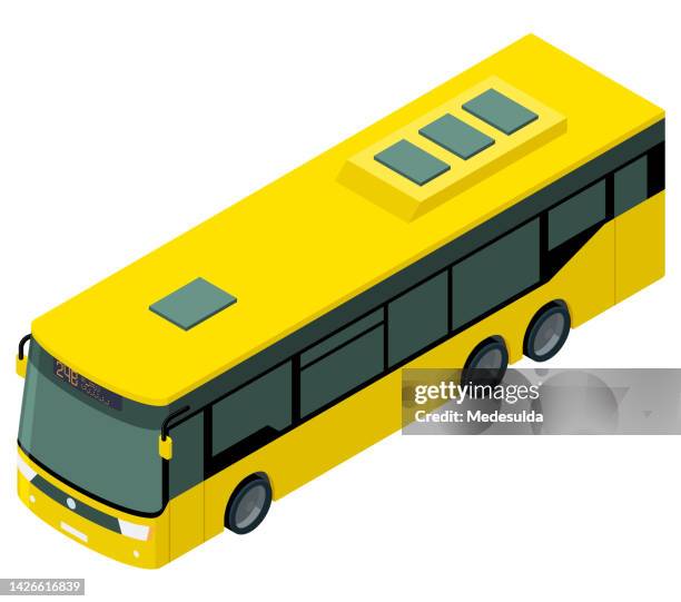 three dimensional bus - bus isometric stock illustrations