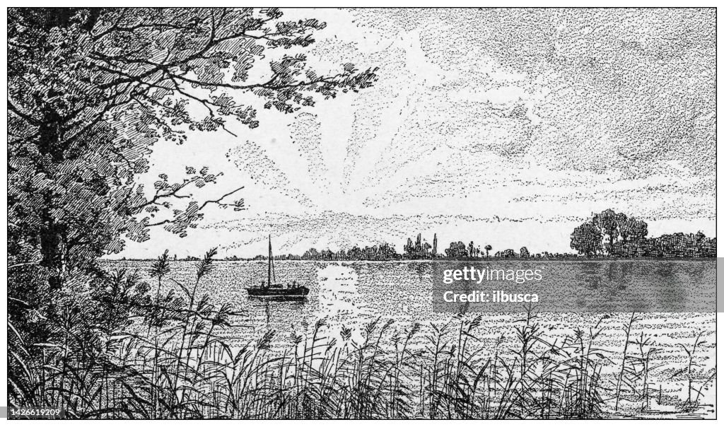 Antique illustration: Salty lands and waters in France, Rhone, Eysselle