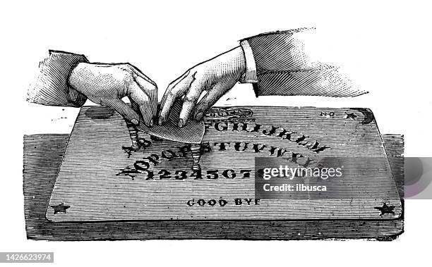 antique illustration: ouija board - abc blocks stock illustrations
