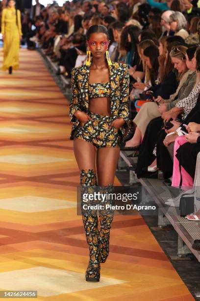 Model walks the runway of the Etro Fashion Show during the Milan Fashion Week Womenswear Spring/Summer 2023 on September 23, 2022 in Milan, Italy.